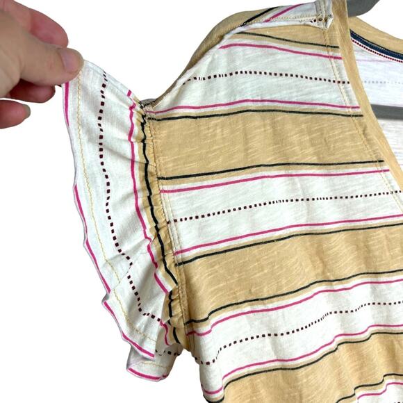 Anthropologie NWT Pilcro Yellow Striped Ruffle-Sleeve T-shirt - Picture 3 of 7